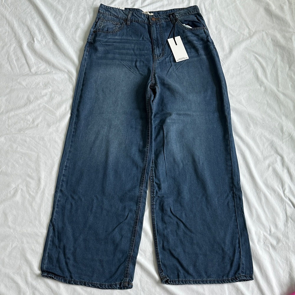 OAT NY Wide-Leg Mid Rise Palazzo Jeans